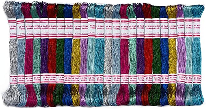 Metallic Embroidery Floss All Purpose Assorted Mix Colours Cross Stitch Tread Set 24 Skeins for Craft Needlework Hand Embroidery Bracelets