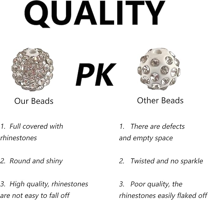 100 pcs 10mm Rhinestone Beads for Jewelry Making, White Shiny Round Disco Ball Beads, Bulk Clay Rhinestone Bead Sparkle Crystal Diamond Bead for Bracelet Necklace Earring Crafting