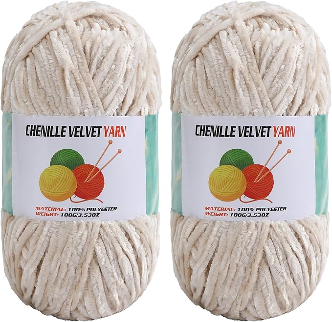 2 * 100g Velvet Chenille Chunky Yarn, Handcrafts Weaving Soft Chenille Yarn for Crocheting Clearance, Used for Making Baby Yarn Blanket, Clothes, Knitting Creations (Milk White)