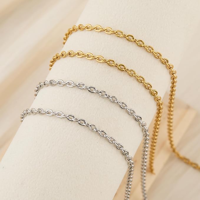 SMYHTGLIF 32.8 Feet Stainless Steel Chain for Jewelry Making 2 Rolls Gold and Silver Jewelry Making Chains Craft Chain Roll Oval Cable Bulk Chain Jewelry Supplies