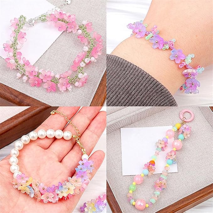 60PCS Colorful Flower Glass Beads Bulk Jewelry Beads for Jewelry Making Supplies Flower Charms for Bracelets Floral Charm Necklace Bracelet Making Kit Bead Spacers with Hole Cute Flowers Bead Charms
