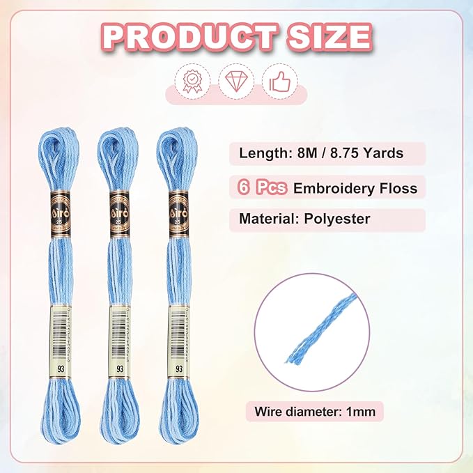PATIKIL 6 Skeins Embroidery Floss, Polyester Embroidery Threads Bracelets String for Cross-Stitch Hand Embroidery, Blue