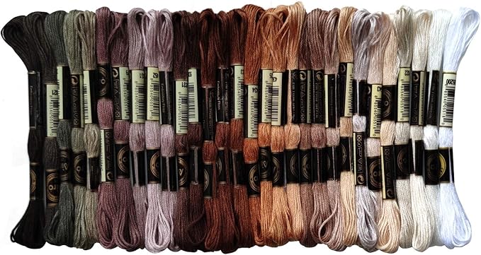 levylisa Embroidery Floss 30 Skeins Cross Stitch Threads Brown White Green Purple Gradient Friendship Bracelets Floss with 10PCS Floss Bobbins 2PCS Needle Threader