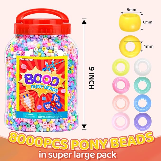 praisebank pony beads, 8000pcs 6x9mm, wholesale beads, bracelets jewelry making, arts & crafts(candy)