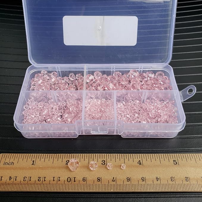 Light Pink Bicone Glass Beads for Jewelry Making, Faceted Crytal Spacer Beads for Bracelet Necklace Earring (3mm 4mm 6mm 8mm Mixed Sizes, 1040pcs)