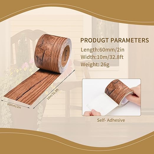 Wood Grain Repair Tape, 2" x 32ft Self Adhesive Tape for Furniture, Flooring, Cabinets, Doors, Windows, DIY Crafts - Durable, Easy to Use for Seamless Repairs