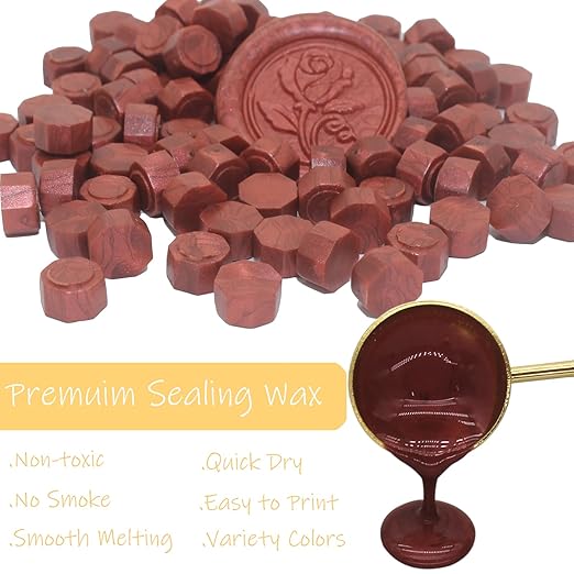 250pcs Burgundy Wax Seal Beads, Andotopee Premium Metallic Wine Red Sealing Wax Pellets for Stamp Seals, Wedding Invitations, Letter Envelopes, Scrapbook DIY Crafts & Formal Documents