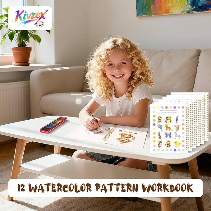 Watercolor Workbook for Adults, Beginner Friendly Watercolor Painting Kit Animals Water Coloring Book, Nature-Themed Practice Art Gift Water Color Paint Book with Palette and Brush