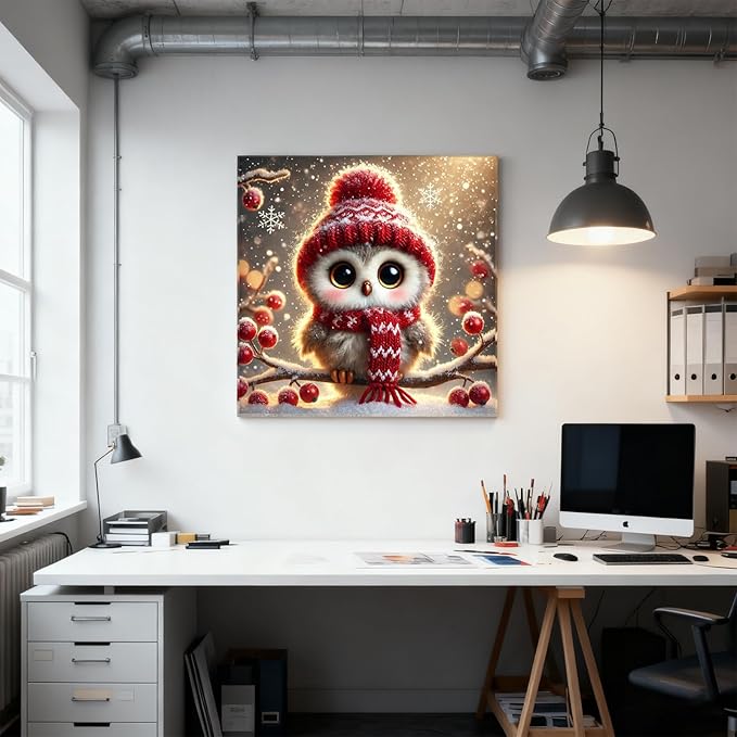 DIYDECORFUN Owl Diamond Painting Kits for Adults Beginners,DIY 5D Winter Diamond Art Kit with Full Round Drill,Adult Paint with Diamond Small Gem Painting Art for Home Decor Gift 14X14 Inch