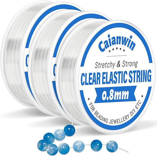 90M/0.8mm Elastic Bracelet String Cord Caianwin Stretchy Bracelet String Transparent Beading Thread Clear Bead Cord for Beading, Bracelet and Jewelry Making