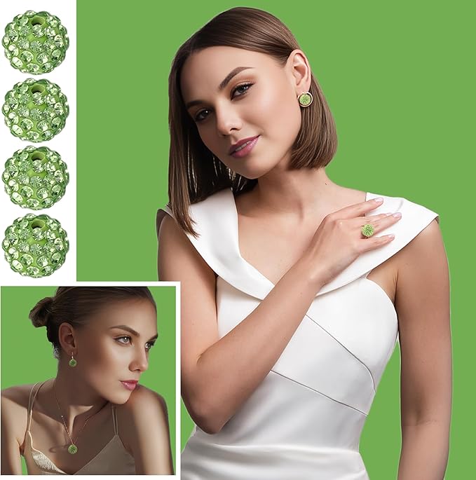 100pcs Green Rhinestone Clay Beads, Round, 10mm (0.39" Diameter, 1.8mm Hole), DIY Craft Bead Kit for Jewelry Making, Bracelets, Necklaces, Earrings