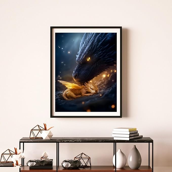 BYGFHLYW 5D Dragon Diamond Painting Kits for Adults, Dragon Diamond Art Kits for Adults Beginner, DIY Full Drill Diamond Dot Gem Painting for Home Wall Decor 12x16inch