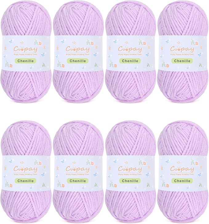 Coopay Chenille Yarn for Crocheting, 8 Pack Medium Weight Yarn - CYC #4 - Total 520yd, Soft Crochet Yarns for Plush Toys, Blankets, Scarves (Purple)