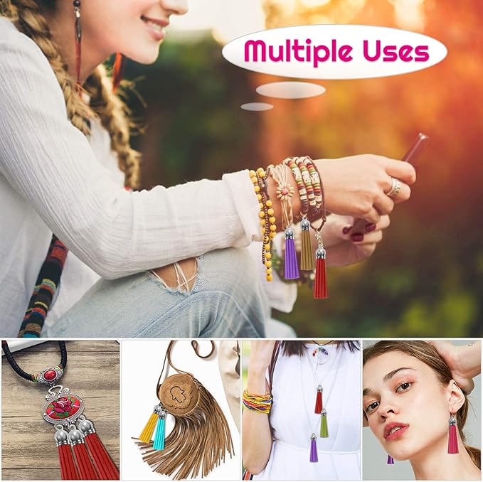 Paxcoo Tassels for Jewelry Making, 50pcs Leather Tassel Keychain Charms Bulk with 50pcs Jump Rings for Jewelry Making, Bracelets, Acrylic Key Chain Blanks and Craft Supplies