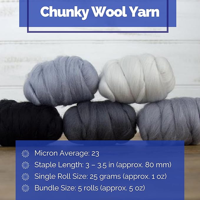 Revolution Fibers | Mixed Merino Wool Variety Pack | Perfect Wool Roving for Spinning, Needle Felting, Wet Felting, Weaving and Crafting (Hazy Gray (Grays), 250 Grams)