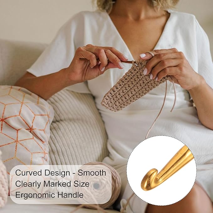 uxcell Aluminum Crochet Hook 6mm US Size J (Size 10) Knitting Needles for DIY Craft Yarn Gold Tone 10Pcs
