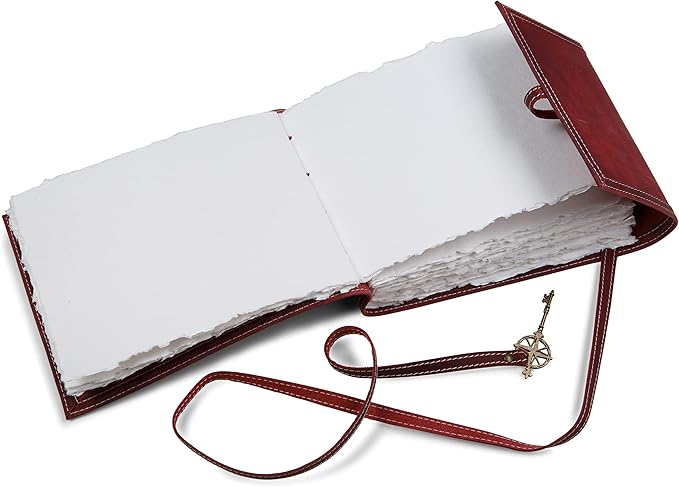 Wanderings Red Leather Watercolor Journal - 8x10 - Genuine Leather Art Journal with Handmade Deckle Edge Paper - 350 GSM Cold Press Paper - Scrapbook, Watercolor Album, Sketchbook, Drawing Pad
