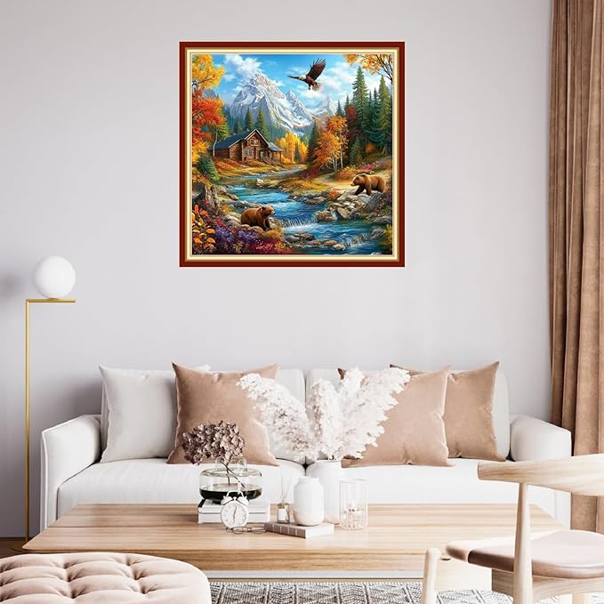 fanxvivy stamped cross stitch kits for beginners full range of cross stitching preprinted embroidery kits for adults, 11ct embroidery pattern needlepoint kits-late autumn 18x18 inch