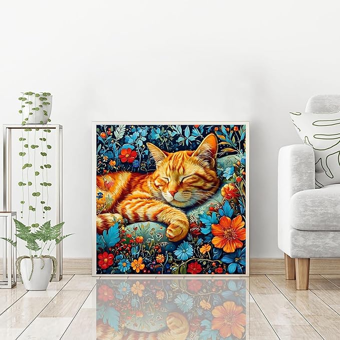 igoodom Diamond Art Kits for Adults, Cat Diamond Painting Kit, Full Drill Round Cat Diamond Art Kits, DIY Gem Art and Crafts for Home Wall Decor Gift 14x14inch