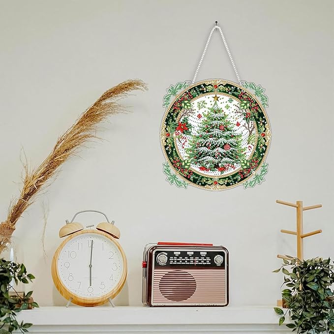 SKRYUIE Christmas Hanging Diamond Art Kits for Adults Pendant Suncatcher, Special Shaped Crystal DIY Pearl Diamond Painting Kit, Gift for Mother Spring Summer Window Wreath Decor 7.88 x 7.88 Inch D2