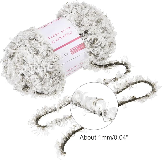 MECCANIXITY Eyelash Yarn Fur Soft Fluffy Chunky Polyester Yarn Fuzzy Pale Gray for Crocheting Knit DIY Clothes Bag - 55Yard/50m, 3.53oz