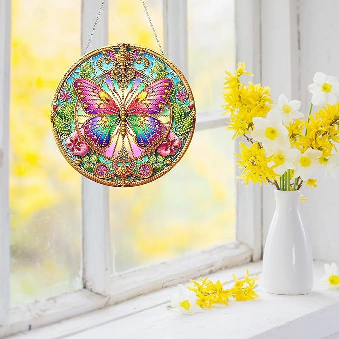 Generic DIY Hanging Diamond Pendant Special Shaped Crystal Diamond Art Painting Ornament Single Sided for Window Home Garden Wall Door Decor-Butterfly