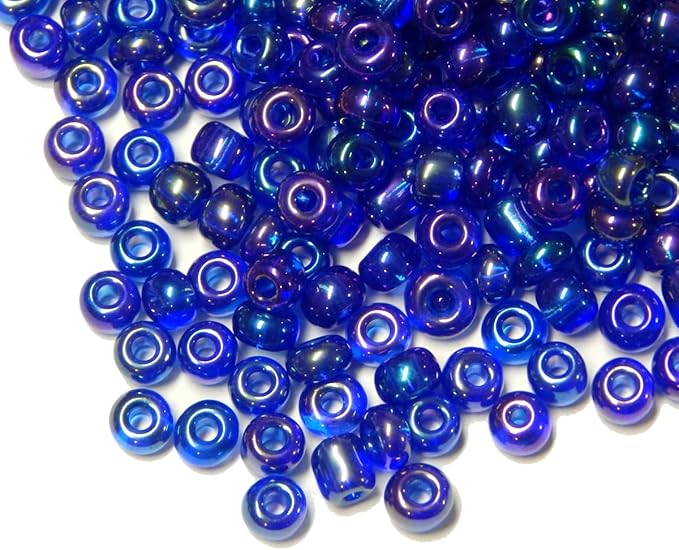 Perlin Glass Seed Beads 4mm 6/0 Round 1100pcs Mini Small Pony Spacer Beads Kit for Jewelry Making Earrings Bracelets Pendants Waist DIY Handmade (Royal Blue AB Transparent)