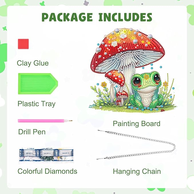 MAXBYE Frog Mushrooms Diamond Art Painting Kits for Adults Beginners Hanging Pendent, DIY 5D Special Shaped Crystal Diamond Painting Kits Ornament for Gift Home Wall Door Decor 8×8 Inch