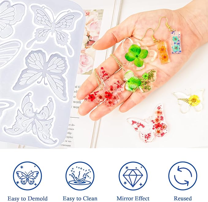 Resin Jewelry Making Kit Uv Resin Molds Silicone Butterfly Earring Making Kit DIY Crystal Glue Necklace Pendant Keychain Molds Jewelry Making Supplies Resin Art Craft Mother's Day Gift