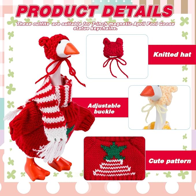 4 Set Desk Goose Outfits 7 inches Mini Desk Goose Clothes Mini Knitting Sweater with Hats & Scarves Desktop Goose Outfits Decor Accessories for Magnetic Desk Goose or Duck Statue