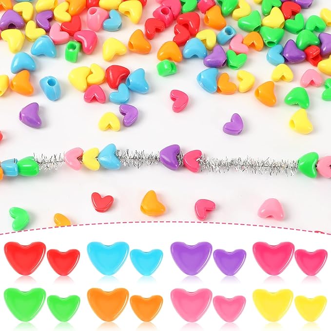 UPINS 1200Pcs Heart Beads, Valentine's Beads for Crafts Jewelry Making Bracelets Beads for Valentine's Party Christmas (600 Large and 600 Small)
