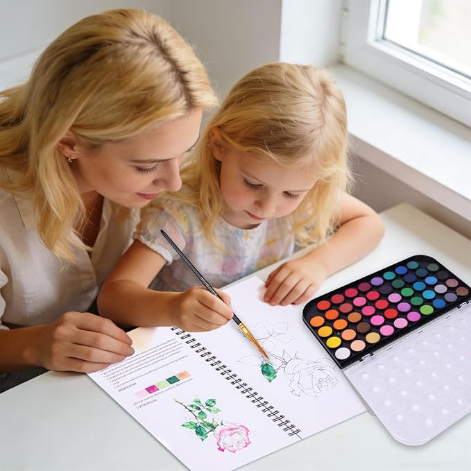 Watercolor Workbook - 13 Original DIY Design Patterns | Watercolor Paint Set with 48-Colors Palette and Brushes | Watercolor Book Set for Adults and Teenagers (Flowers & Animals)