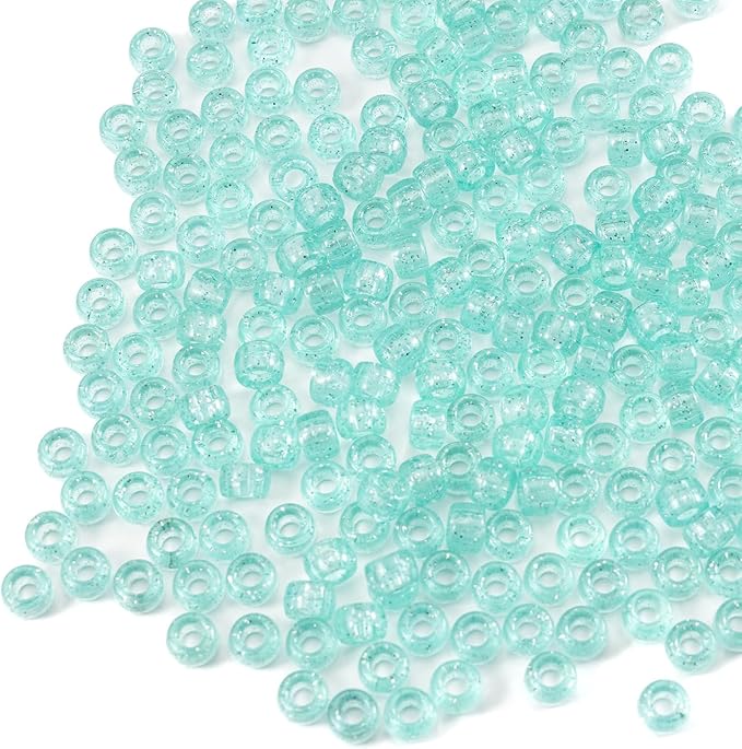 Gxueshan 1000 Pcs Acrylic Plastic Translucent Light Green Pony Beads 6x9mm Large Hole Kandi Beads Pens Hair Beads Bulk for Friendship Bracelet Necklace Jewelry Making Kit
