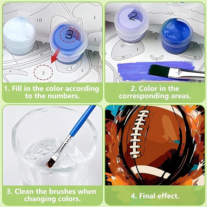 Reivworl Paint by Numbers Kit for Kids - with Frame and Easel, Football Paint by Number Kids Age 6-8-12 Boys Girls, Paint by Numbers for Gifts and Decor (9.5X12Inch)