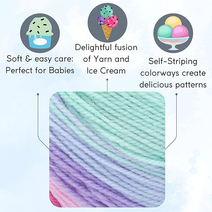 Lion Brand Ice Cream Ube 923-227 (3-Skeins - Same Dye Lot) Baby Sport #2 Acrylic Yarn for Crocheting and Knitting with Project Bag
