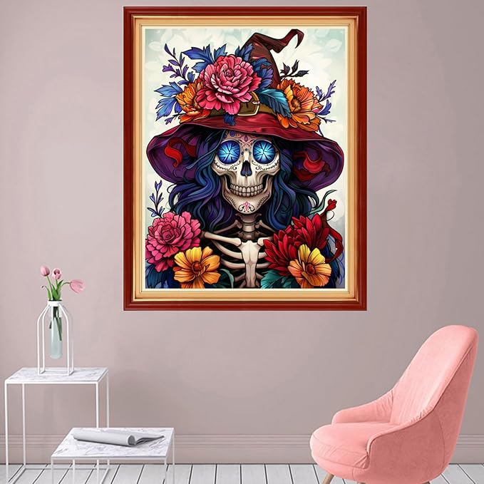 foxhool stamped cross stitch kits,11ct printed cross stitch pattern full embroidery kits for beginner needlepoint kits-skeleton flowers 16x20 inch