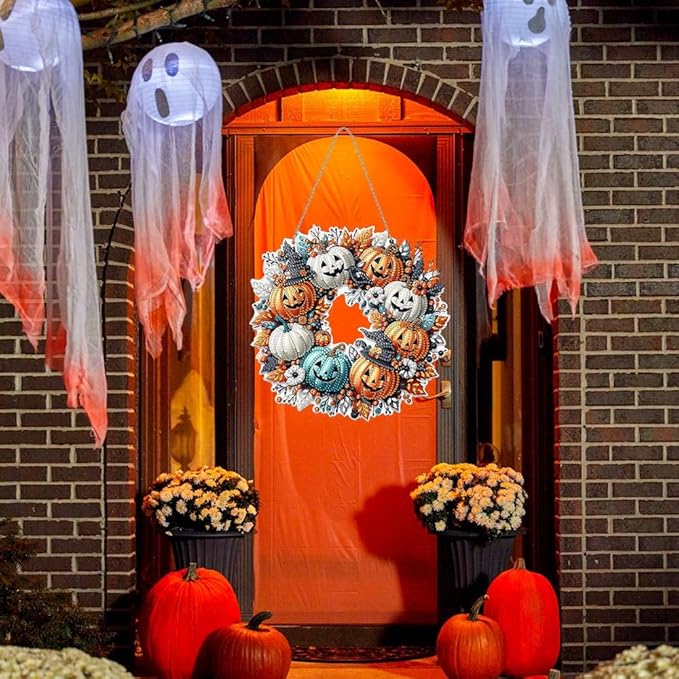 MUNORIAY Diamond Art Hanging Kit for Adult,Special Shaped Rhinestone,5D DIY Acrylic Double Sided Diamond Art Painting Window Pendants,Home Garden Wall Decor Hanging Ornament(Halloween Pumpkin)