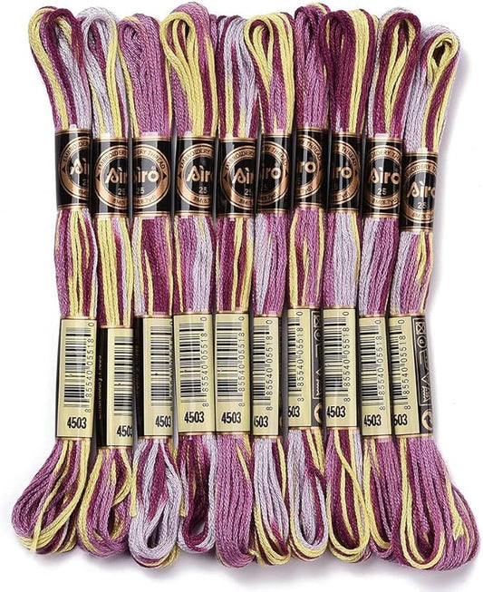 6 Strands Purple Variegated Embroidery Floss Gradient Color Cross Stitch Threads Friendship Bracelet String Polyester Threads Bulk for Jewelry Making Sewing Bracelet Knitting Stitching Craft