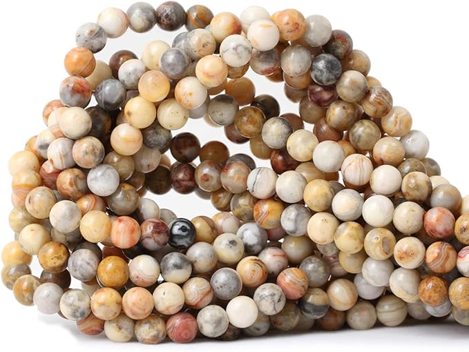 60PCS 6mm Natural Yellow Crazy Lace Agate Gemstone Round Loose Beads for Jewelry Making 1 Strand 15"