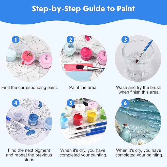 NEWENMO 4 Pack Paint by Numbers Kit for Kids Beginner with Wooden Frame, Lighthouse, Beach, Paint by Numbers Kit for Adults, Coastal Landscape, DIY Painting Kits for Home Wall Decor 8x10 inch