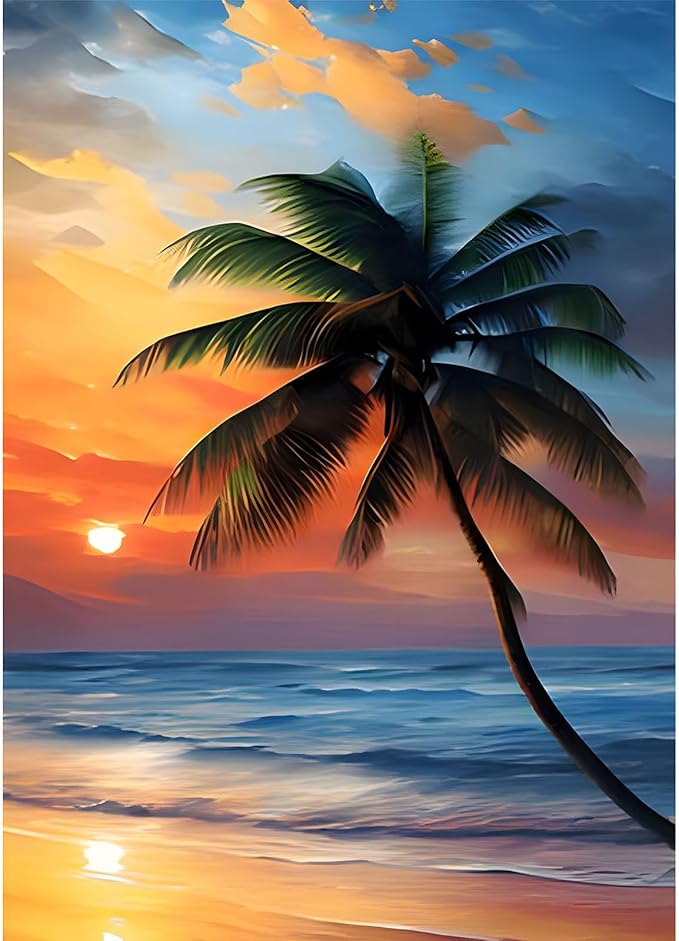 SENQAO Sunset Beach Diamond Art Kits for Adults, DIY 5D Sunset Landscape Diamond Art Kits, Landscape Paint with Diamonds Gem Art Full Round Drill Home Wall Decor 30x40cm