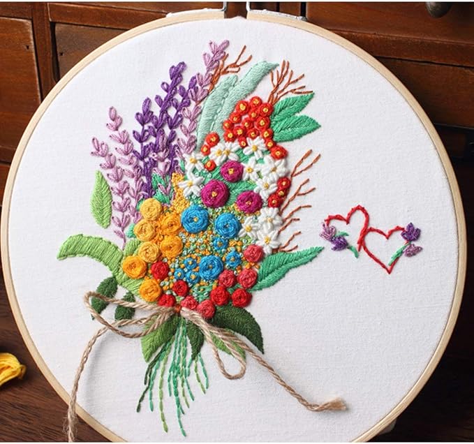 konrisa stamped embroidery kit with pattern floral diy sewing cross stitch kits for adult flowers plants embroidery starter kit with embroidery floss,hoops,color thread,needle,instruction,set of 2