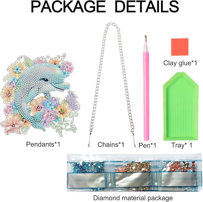 AiYuanzsh Dolphin and Flowers Diamond Painting Hanging Kit – DIY Acrylic Pendant with 5D Special Shaped Rhinestones, Diamond Art Decorative Art Board for Wall, Door or Garden, Handmade Gift