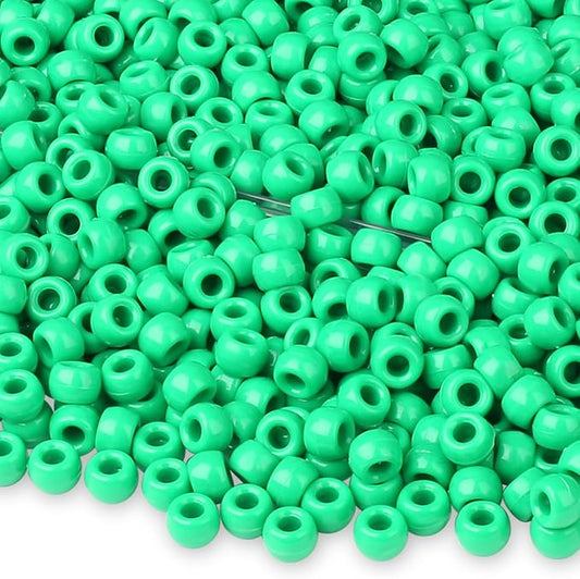 1000 Pc Boxed Light Green Pony Beads Bulk, 9MM Plastic Craft Beads with Large Hole, Green Hair Bead for Braids, Bracelet Bead for Jewelry Making