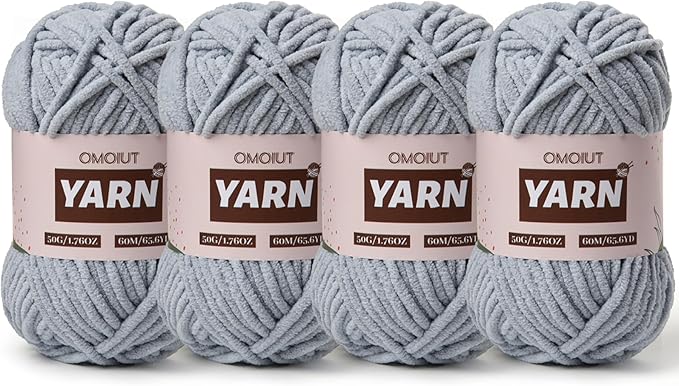 4 Packs Plush Chenille Chunky Crochet Yarn - Baby Yarn for Crocheting Soft - Velvet Yarns Knitting for Blankets Crafts - Fluffy Amigurumi Yarns 200g/262.5yds (4 Grayish)