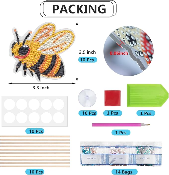 SWATOM 10PCS Diamond Art Kits for Adults for Garden Decor with Butterfly, Hummingbird, Ladybug, Bee, Dragonfly Stakes Diamond Painting Dotz Ornaments Kits for Indoor Outdoor Yard Decoration Crafts