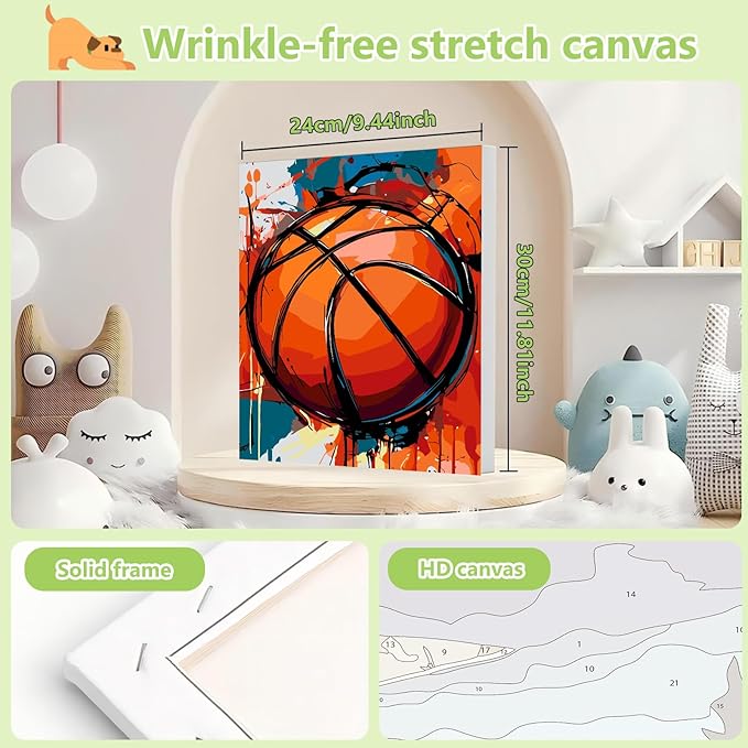 Reivworl Paint by Numbers Kit for Kids - with Frame and Easel, Basketball Paint by Number Kids Age 6-8-12 Boys Girls, Paint by Numbers for Gifts and Decor (9.5X12Inch)