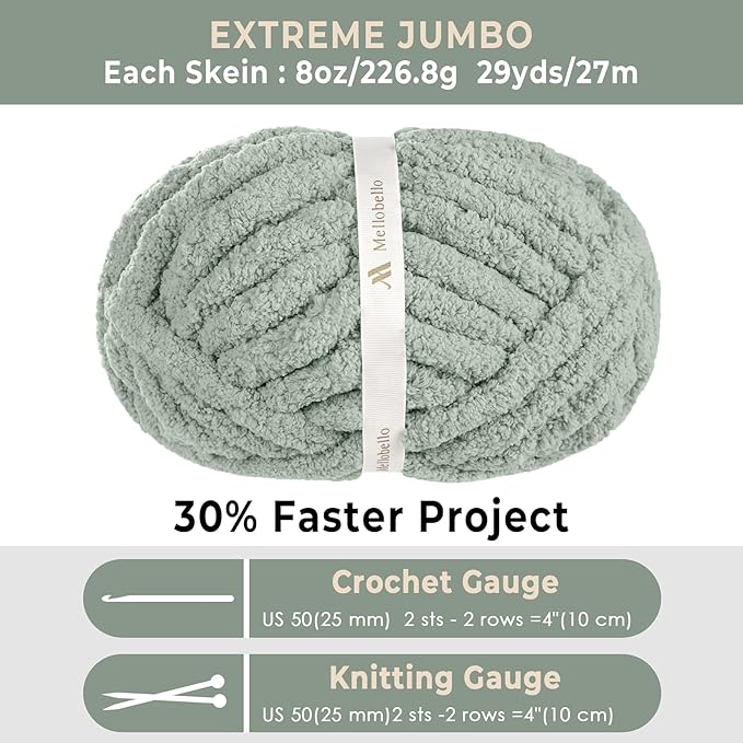Jumbo Chenille Chunky Yarn for Crocheting - Super Bulky Fluffy Chunky Yarn for Hand Knitting - Extra Thick Soft Blanket Big Yarn 2 Jumbo Pack (27yds,8 oz Each Skein)