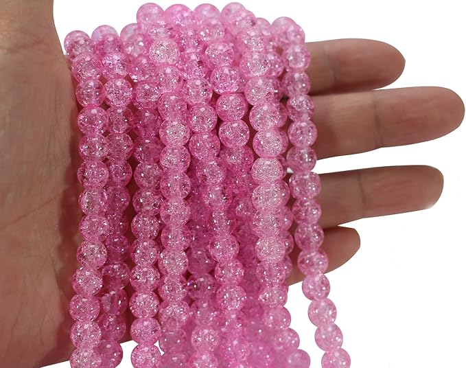 ZHFMLY8mm Pink Crackle Glass Beads for Jewelry Making 450pcs Panited Handcrafted Round Beads for Bracelet Lampwork Smooth Loose Beads Spacer Necklace Earring & DIY Crafts Beads Supplies
