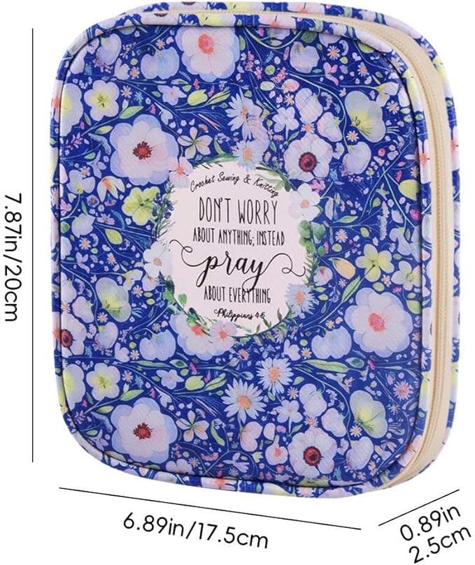 Crochet Hook Case,Portable Zipper Storage Organizer Bag for Crochet Hooks, Knitting Needles, Project & Sewing Supplies, Lightweight,Easy to Hold (No Accessories Included).Royal Blue Flowers